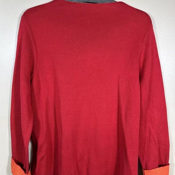 Eileen Fisher Large Red Orange Silk Blend Thick Knit Round Neck Boxy Sweater Top - Picture 7 of 10